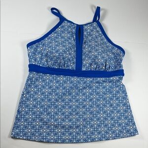 Lands’ End Blue and White Patterned Strappy Swimsuit Top with Built in Bra Sz 12